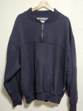 Magid FR Flame Resistant 1/4 Zip Job Shirt Sweatshirt Navy Blue Mens 2XL